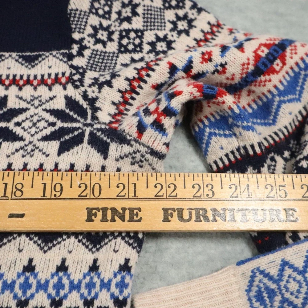 J.Crew Fair Isle 100% Lambswool Crewneck‎ Sweater Mens Medium Navy Cream Nordic